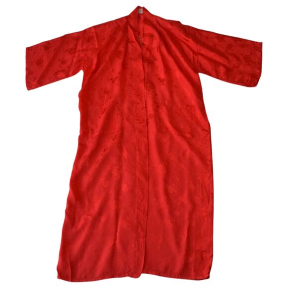 Vintage Golden Bee Red Embroidered Rayon Satin Robe – Size Large - Picture 2 of 8